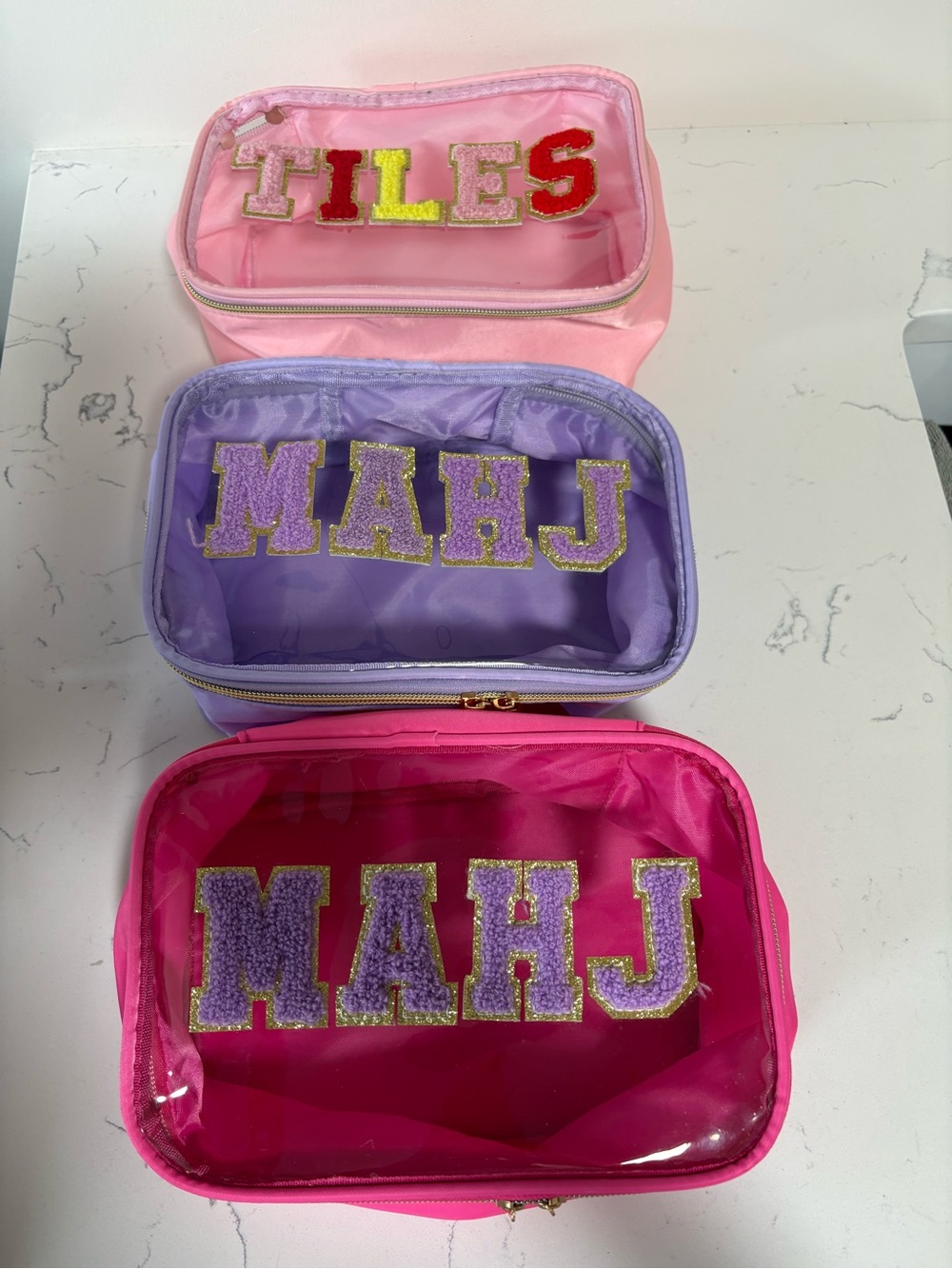 Empty Mahjong Tile Bags (3) - Pink, Lavender, Hot Pink
